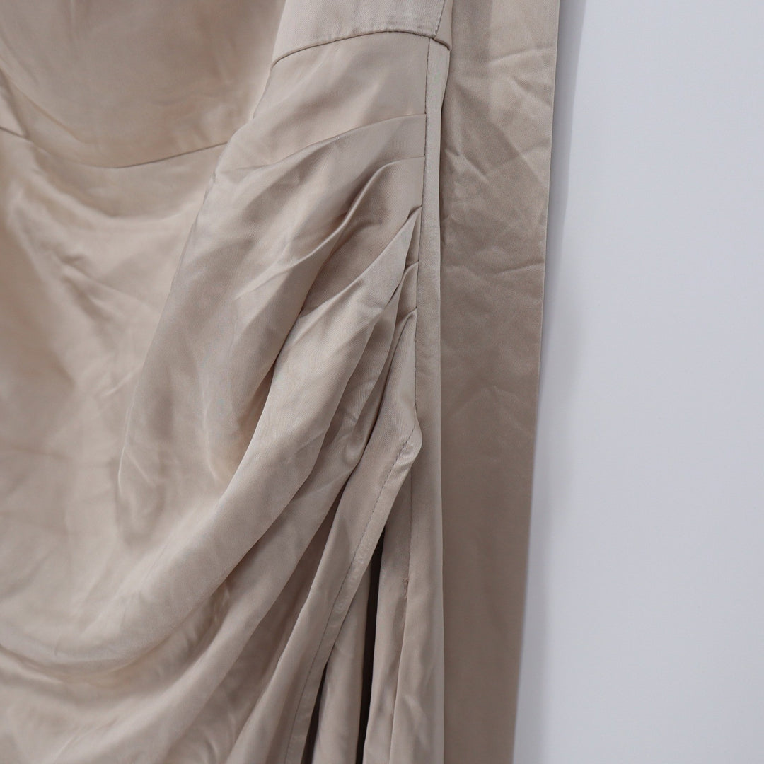 Lulus Champagne Satin Cowl Neck Ruched Maxi Dress XL Sleeveless Side Slit Formal