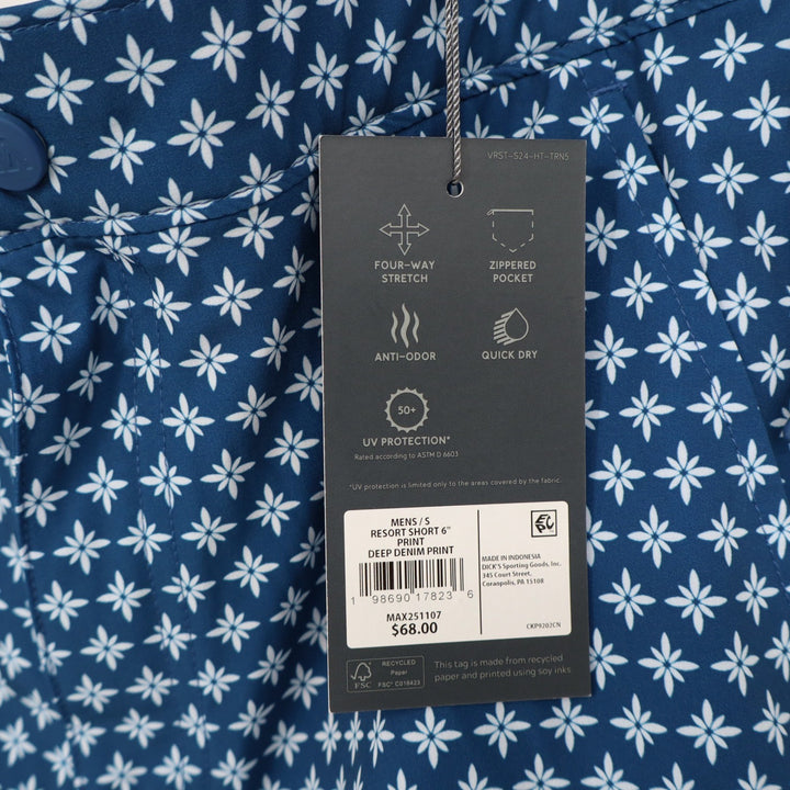 VRST Mens Resort Short 6" Deep Denim Print Blue Floral Geometric Small NEW