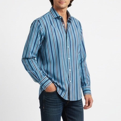 Robert Graham Classic Fit Striped Embroidered Long Sleeve Button Up Shirt XL