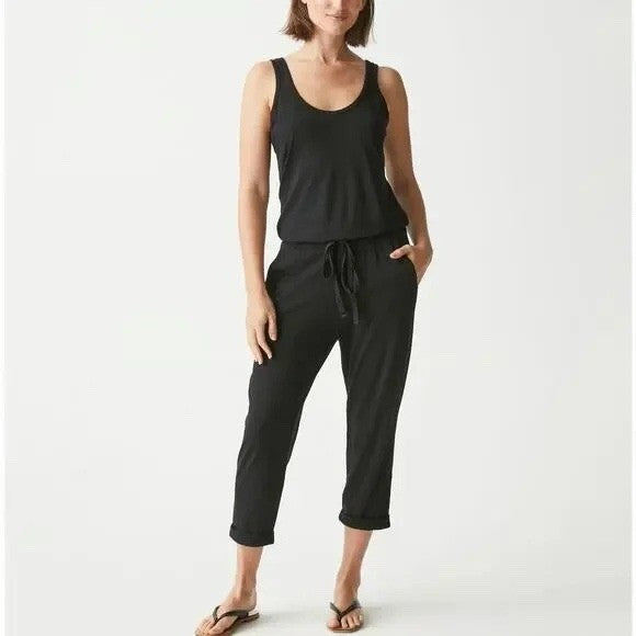 Michael Stars Black Ribbed Jumpsuit One Piece Wide Leg Size L