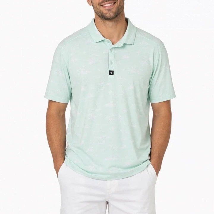 Bad Birdie Mens Mint Green Desert Cactus Print Performance Golf Polo Shirt S