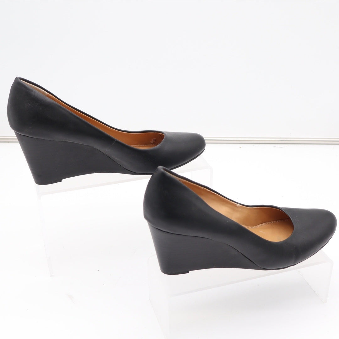 Nine West Highway3Y Black Wedge Pumps Round Toe Heels Womens 8.5M