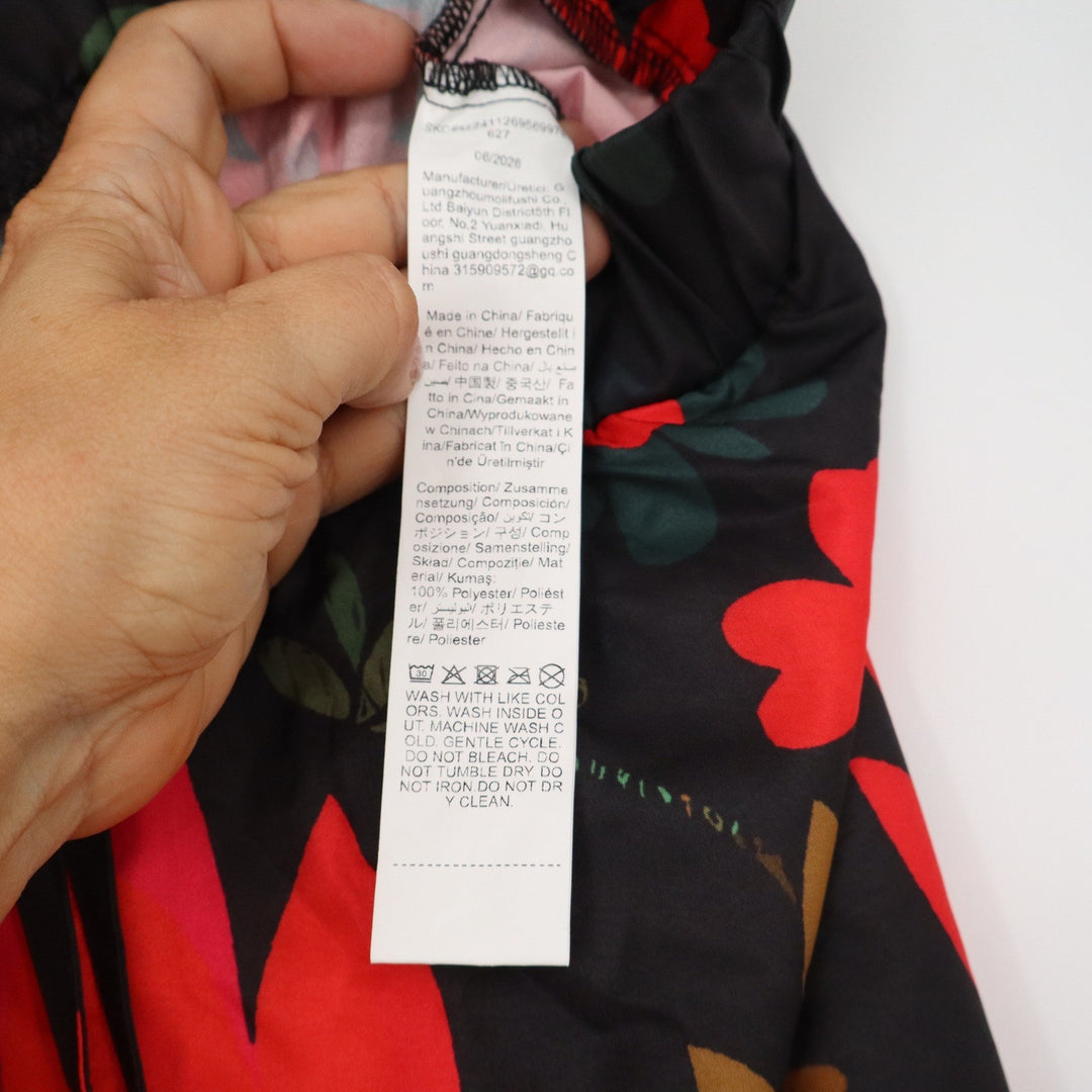 Floral Wide Leg Pants Red Black Botanical Print Elastic Waist XXL