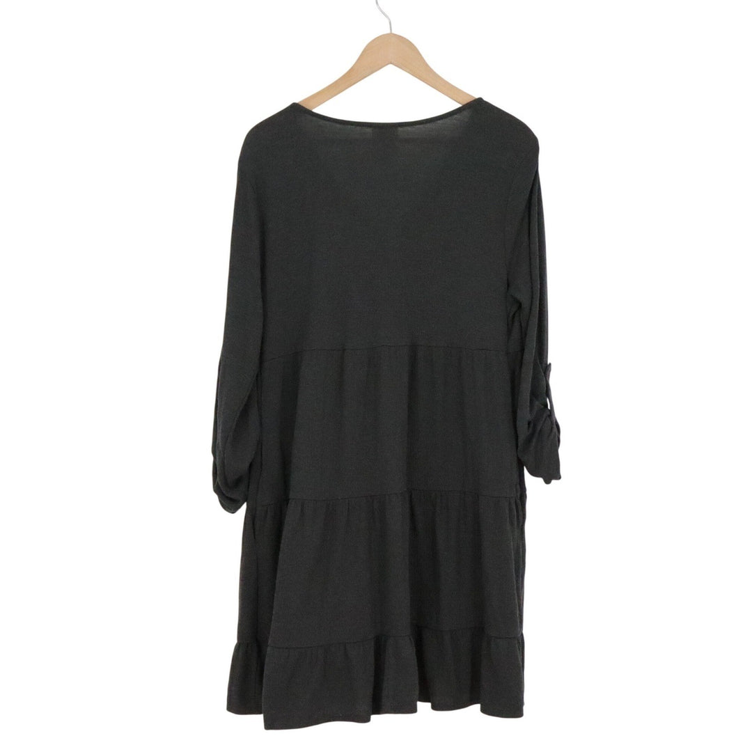 Knox Rose Womens Charcoal Gray Tiered Babydoll V-Neck Dress Medium