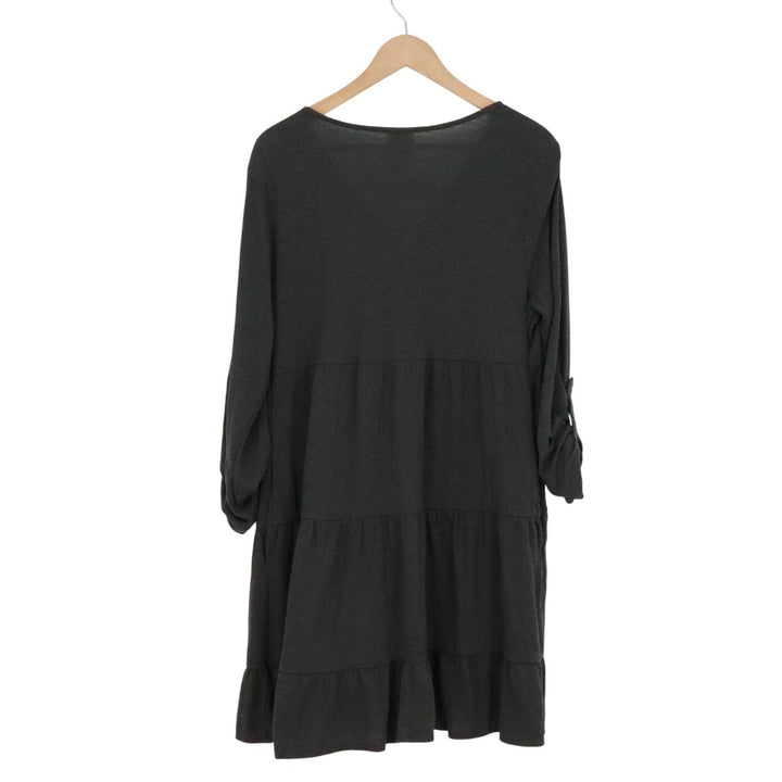 Knox Rose Womens Charcoal Gray Tiered Babydoll V-Neck Dress Medium