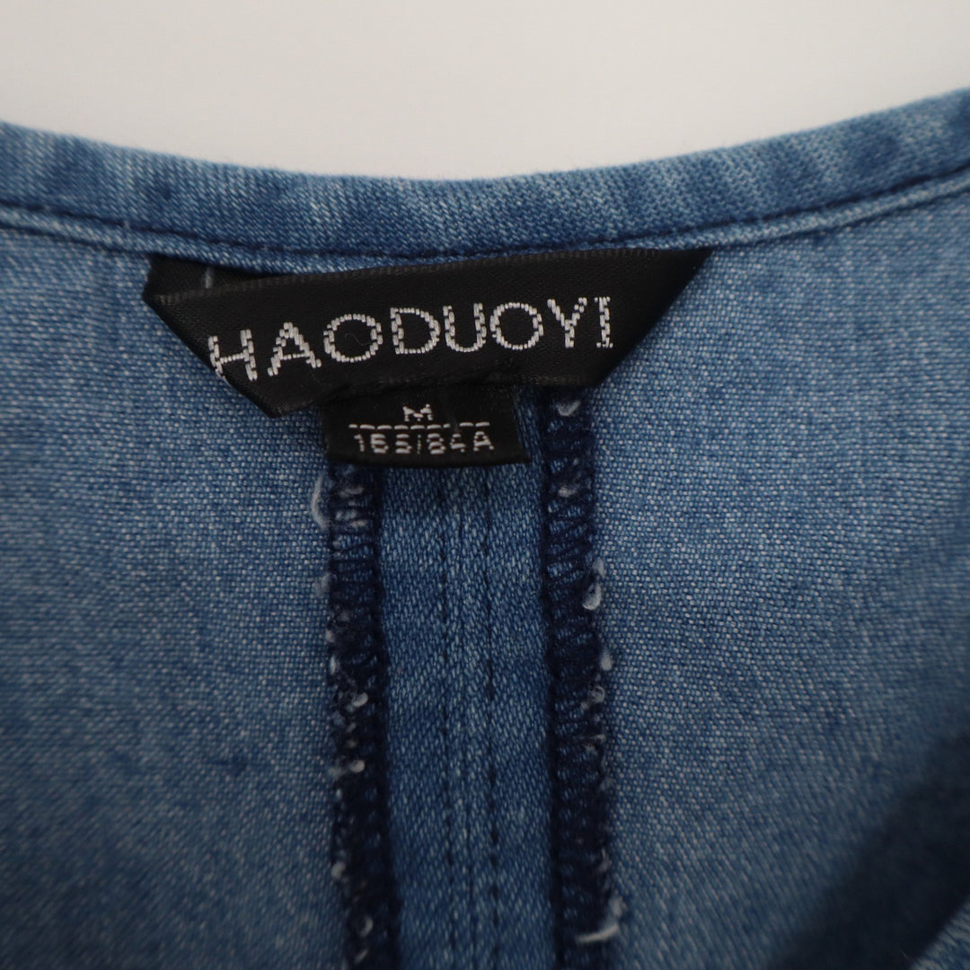 HAODUOYI Blue Denim Wrap Mini Dress Mens Size M Adjustable Straps