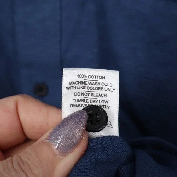 American Giant Premium Slub Shirt Mens Large Dark Denim Blue Texture Button Up