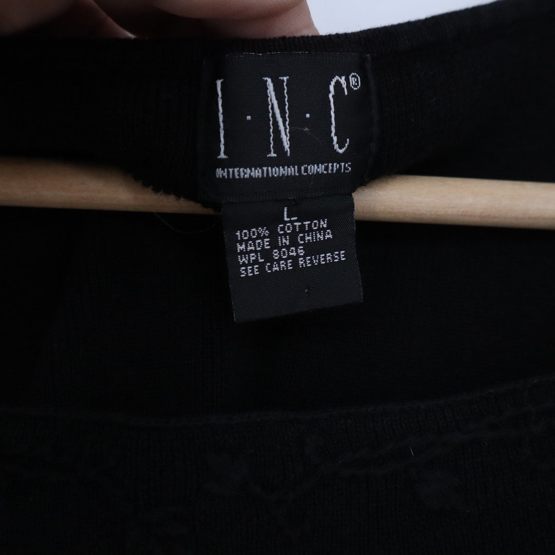 INC International Concepts Black Cotton Knit Square Neck Tank Top Size L