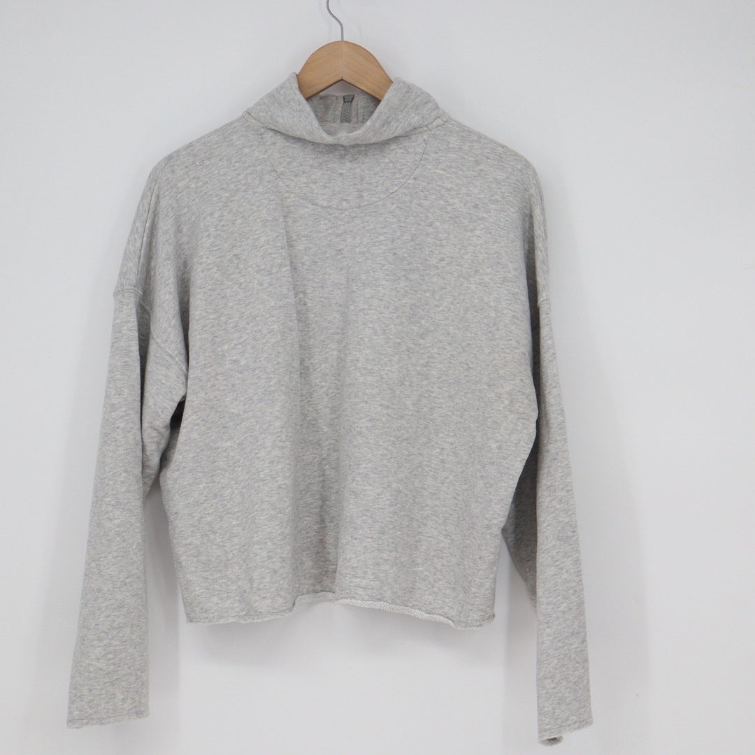 Aerie Womens Grey Quarter Zip Cropped Sweatshirt Raw Hem Large
