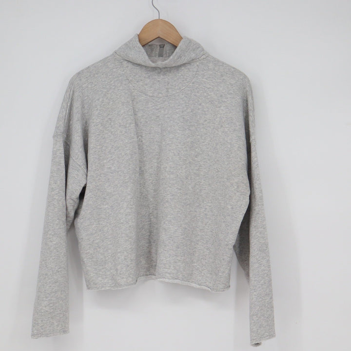 Aerie Womens Grey Quarter Zip Cropped Sweatshirt Raw Hem Large