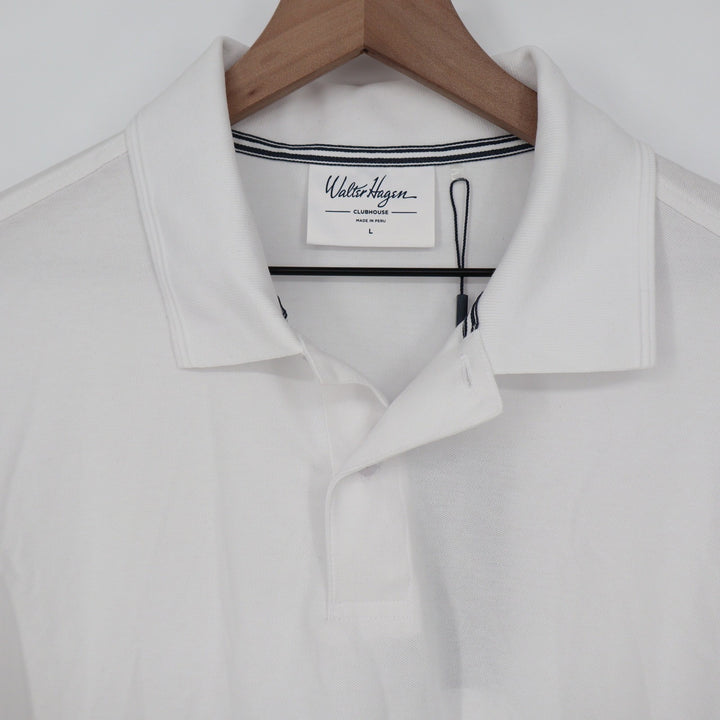 Walter Hagen Mens Clubhouse Solid Pique Polo White Short Sleeve Shirt Size L NEW