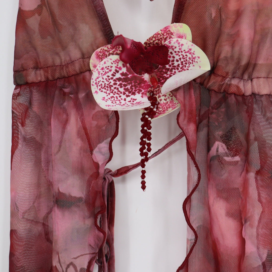 SHEIN Halter Top Womens XS Pink Floral 3D Orchid Mesh Excellent