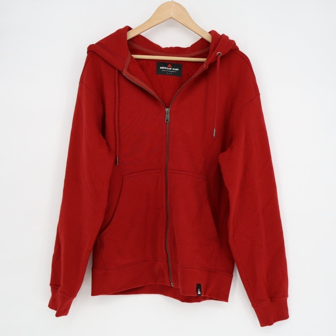 American Giant Hoodie Mens Small Red Logo Fleece Lined Cotton Kangaroo Pocket