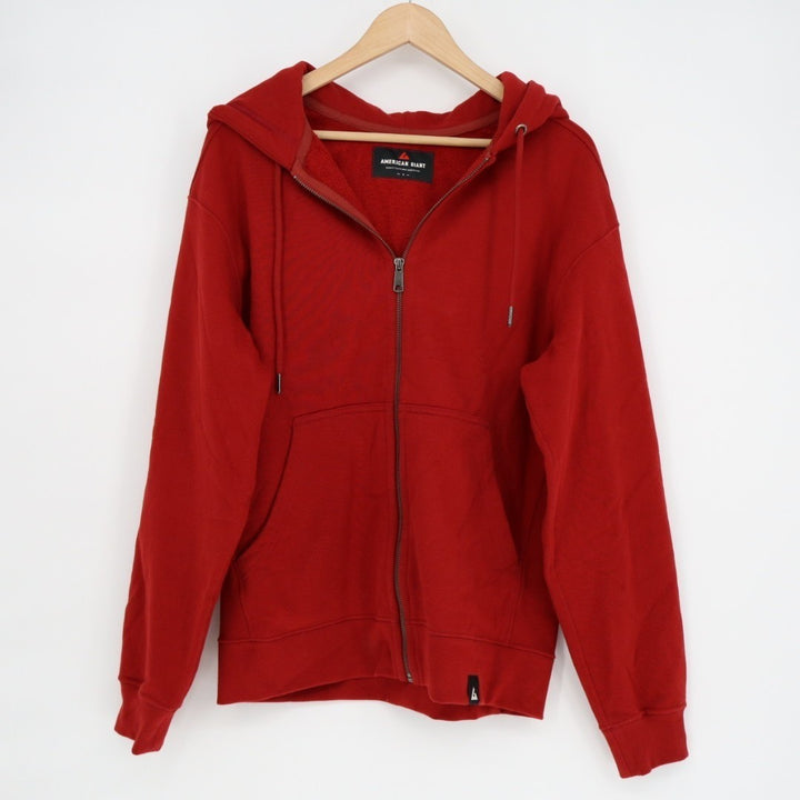 American Giant Hoodie Mens Small Red Logo Fleece Lined Cotton Kangaroo Pocket