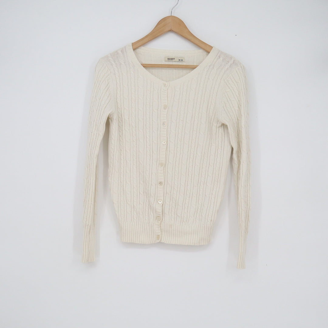 Old Navy Mens Cream White Cable Knit Button Front Cardigan Sweater Medium