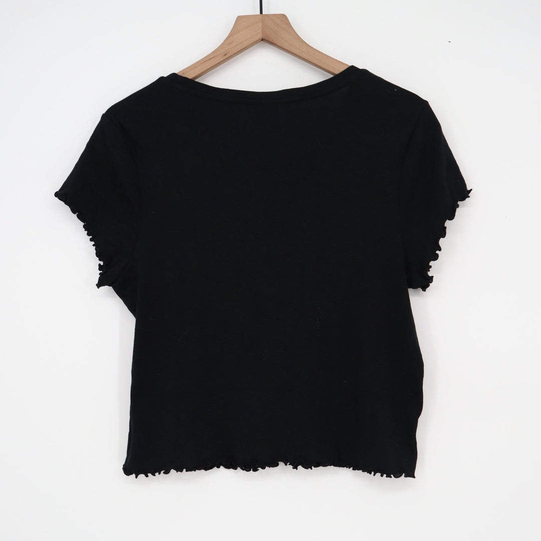 Mossimo Supply Co Womens Black Lettuce Edge Short Sleeve Cotton Tee Large