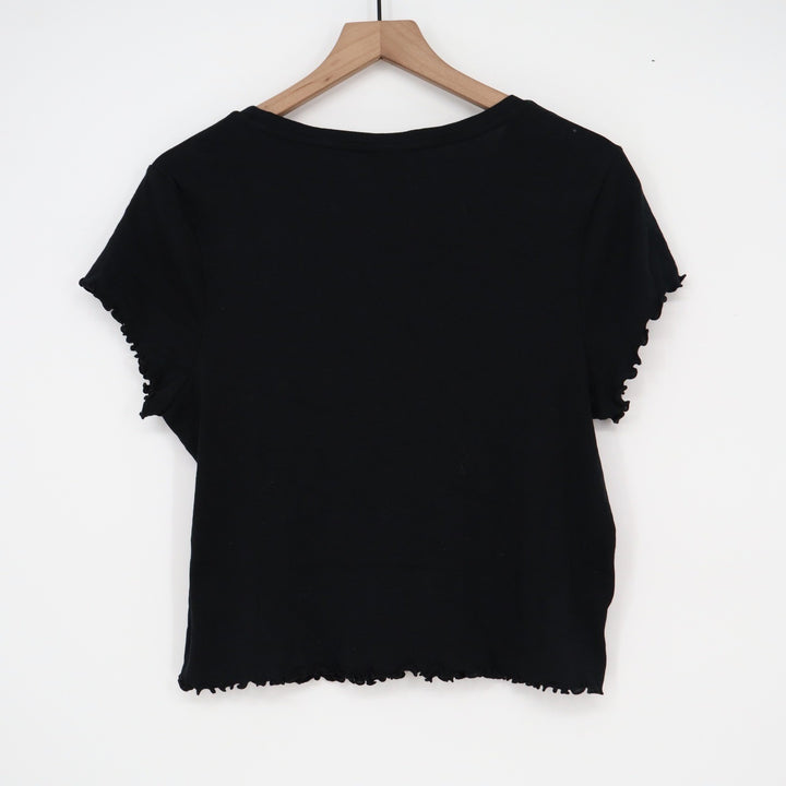 Mossimo Supply Co Womens Black Lettuce Edge Short Sleeve Cotton Tee Large