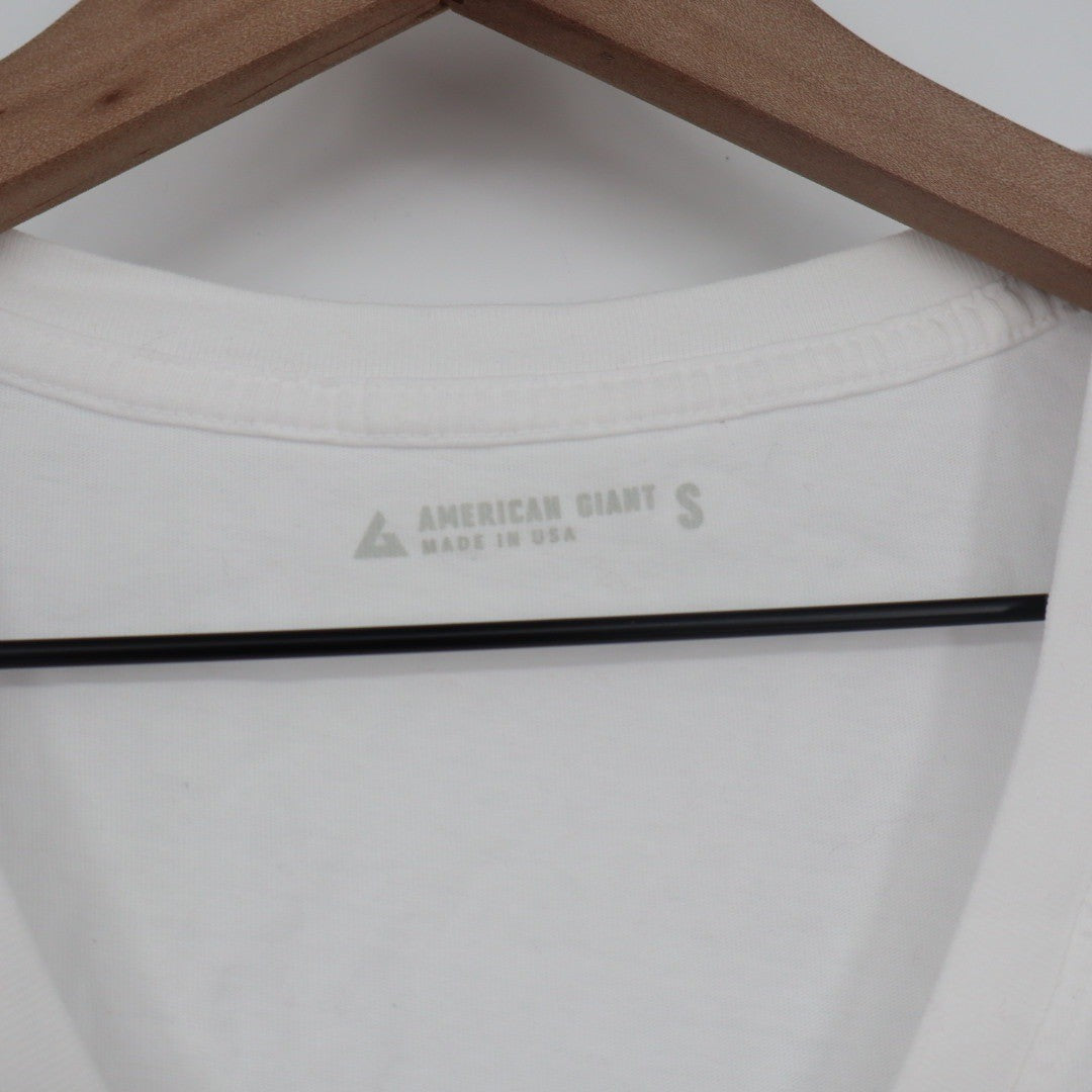 AMERICAN GIANT Classic V Neck T Shirt White Made in USA Size S