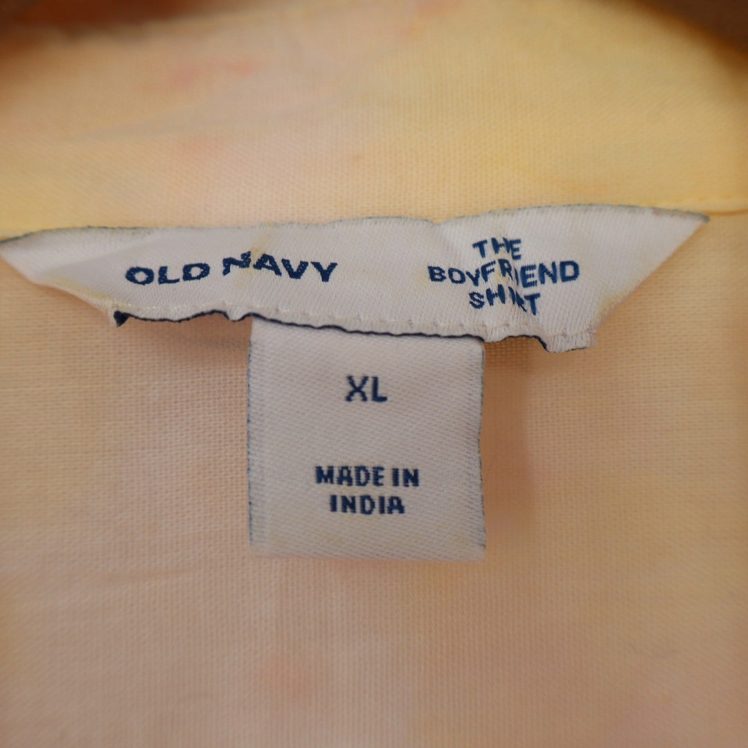 Old Navy The Boyfriend Shirt XL Orange Yellow Tie Dye Cotton Rayon Button Down