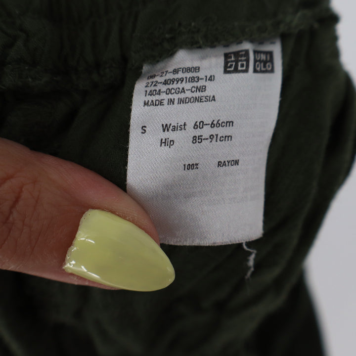 Uniqlo Olive Green Rayon Wide Leg Cropped Pants Elastic Waist Small
