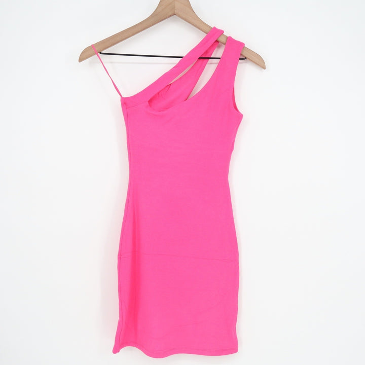 Naked Wardrobe Neon Pink One Shoulder Cutout Mini Dress Small