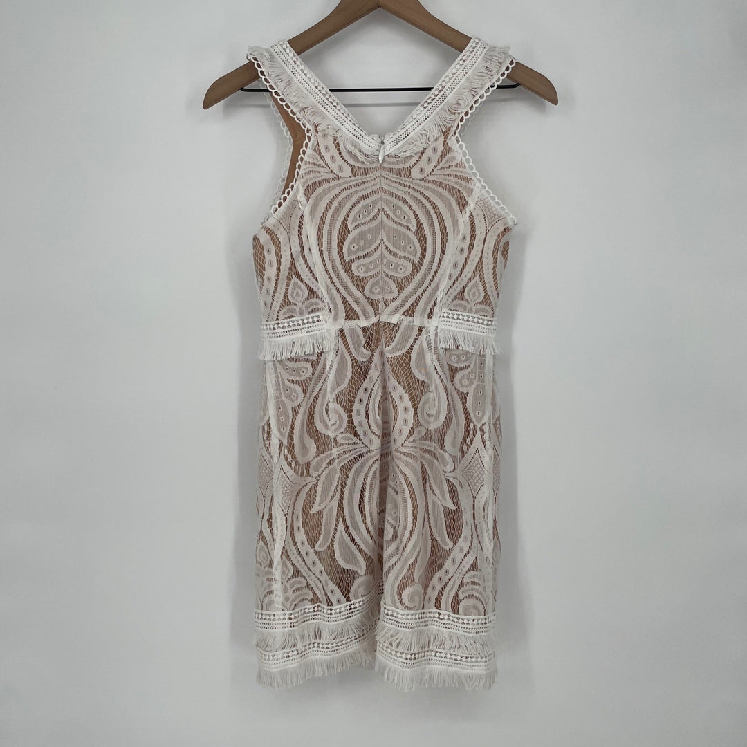 RYSE The Label Lace Overlay Mini Dress White Tan Sleeveless V-Neck Size S