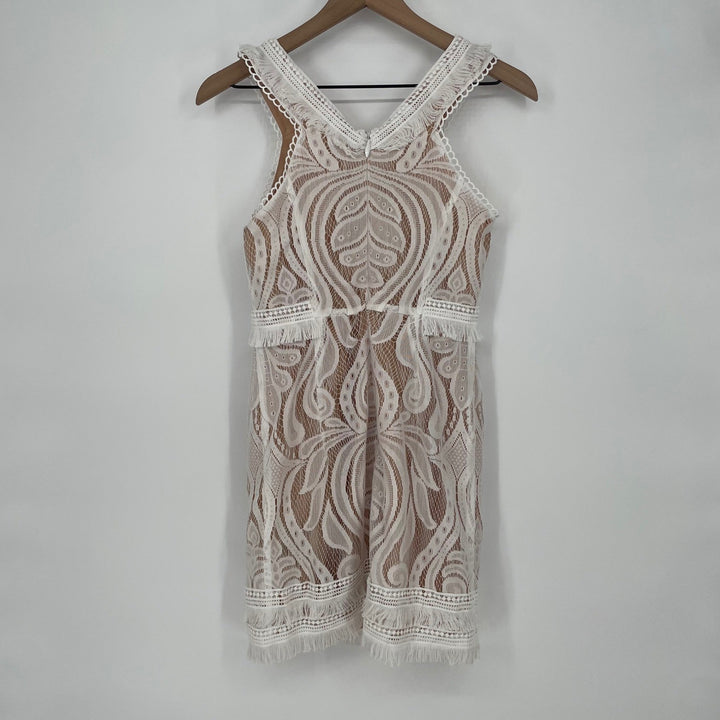 RYSE The Label Lace Overlay Mini Dress White Tan Sleeveless V-Neck Size S