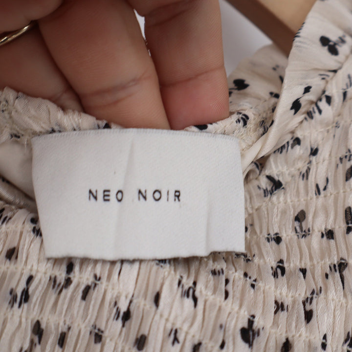 Neo Noir Emma Spray Dot Blouse Cream Black Smocked High Neck Size 34