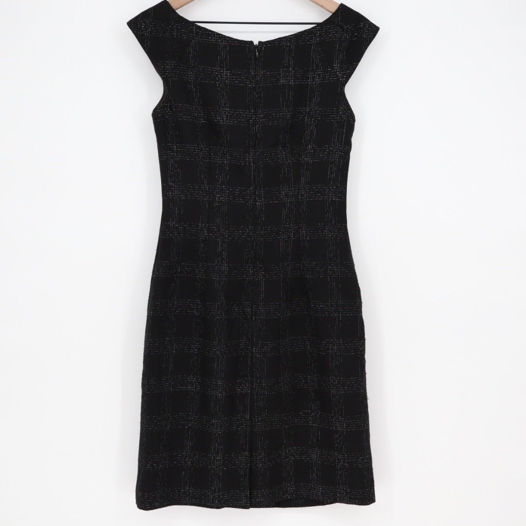 Mossimo Black Plaid Sheath Dress Cap Sleeve Zipper Back Business Casual Size 6