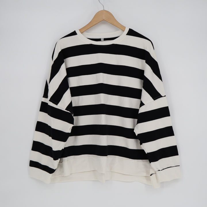 Sweatshirt Womens 2XL Black White Striped Knitted Long Sleeve Crew Neck Pullover