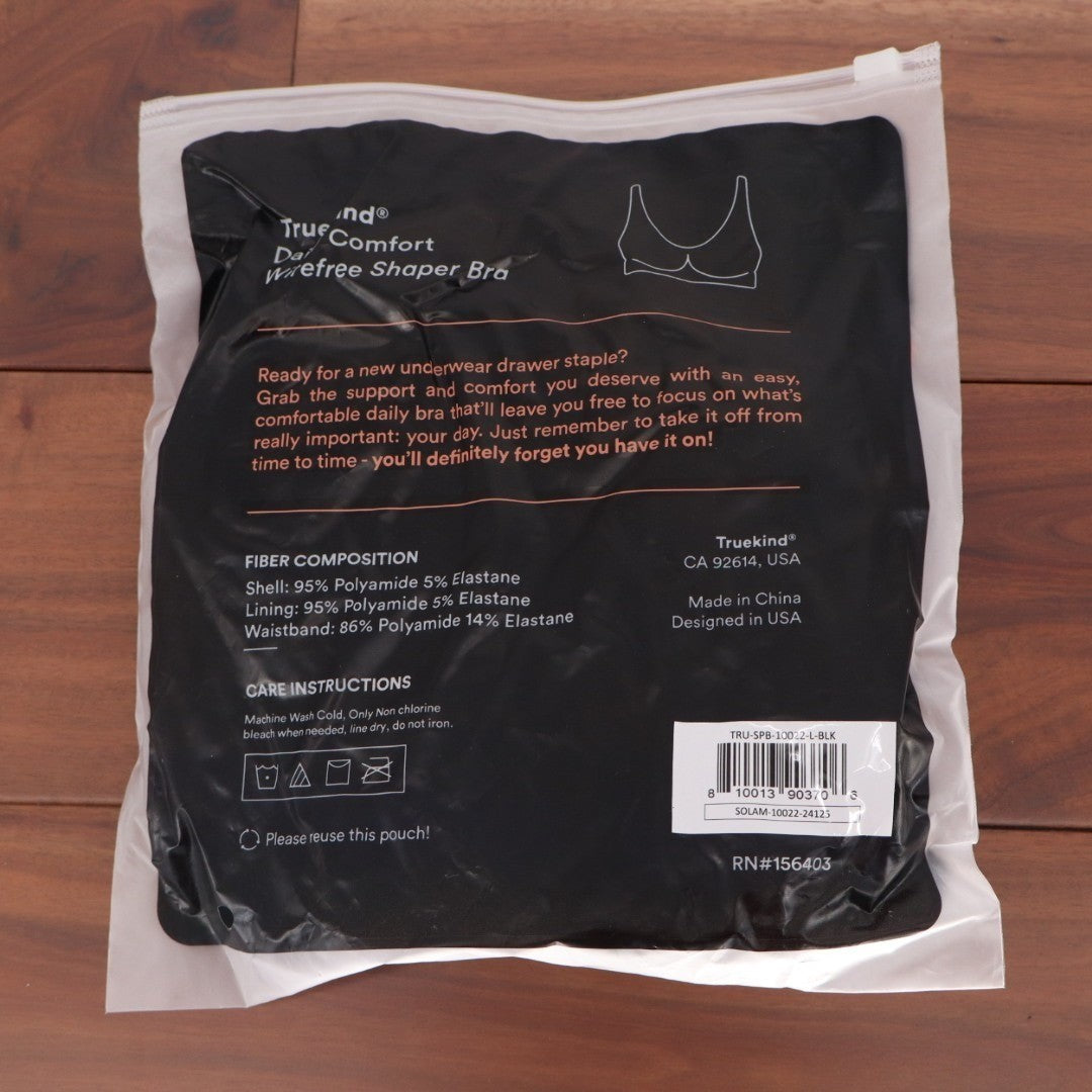Truekind Daily Comfort Wireless Shaper Bra Women's Large Black Full Coverage