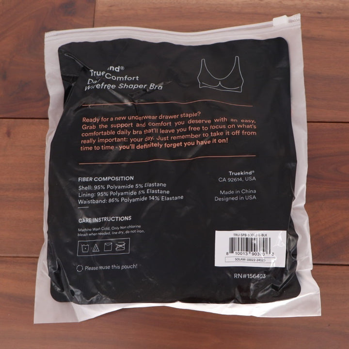 Truekind Daily Comfort Wireless Shaper Bra Women's Large Black Full Coverage