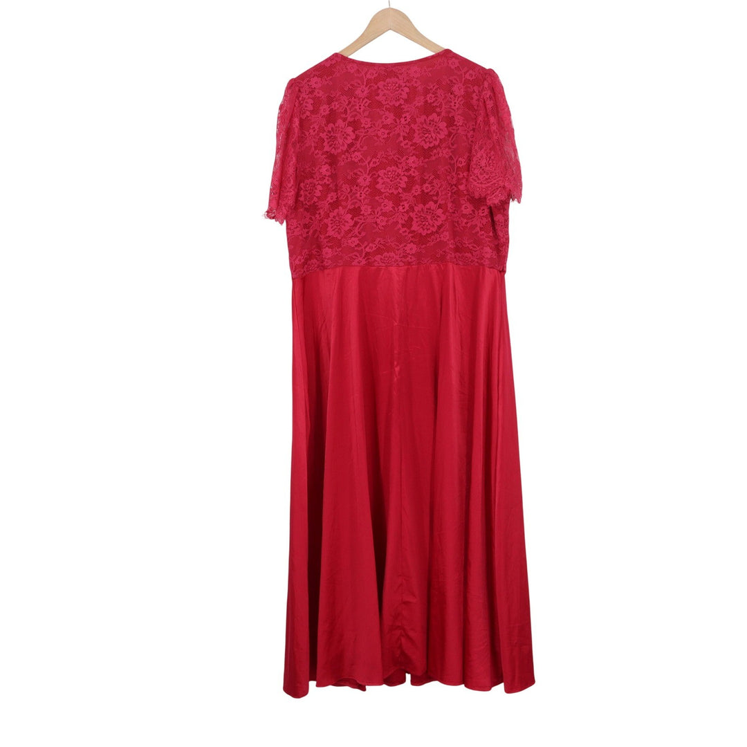 Shein Curve Red Satin Floral Lace Tie Front Maxi Nightgown Robe Plus Size 4XL