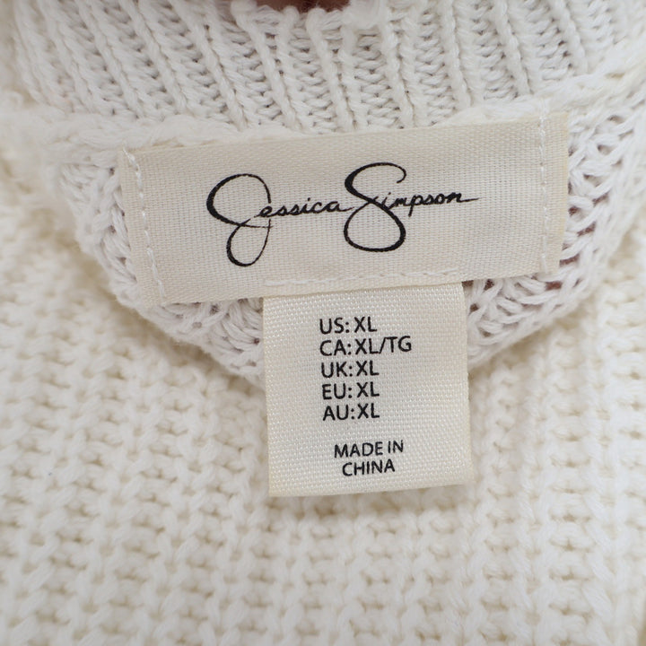 Jessica Simpson Womens XL Cream Cotton Distressed V-Neck Shaker Knit Sweater