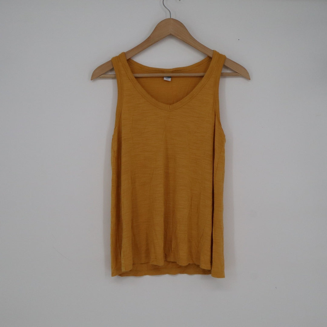 Old Navy Luxe V-Neck Tank Top Mustard Yellow Slub Knit XS