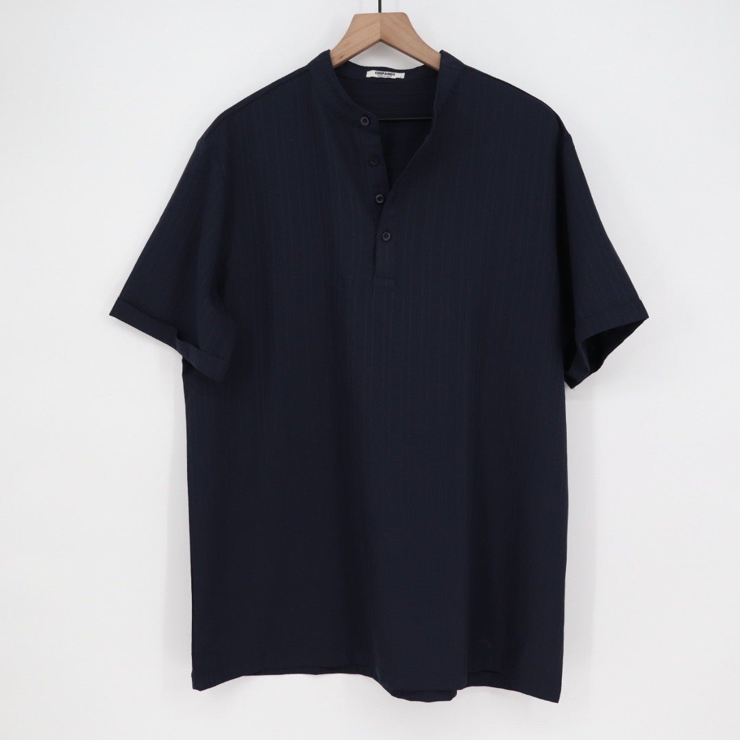COOFANDY Mens Navy Blue Striped Collar Short Sleeve Button Up Shirt Size L