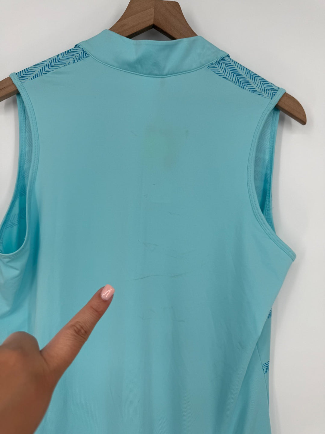 Adidas Polo Shirt Women XL Pulse Blue Herringbone Striped Sleeveless Quarter Zip