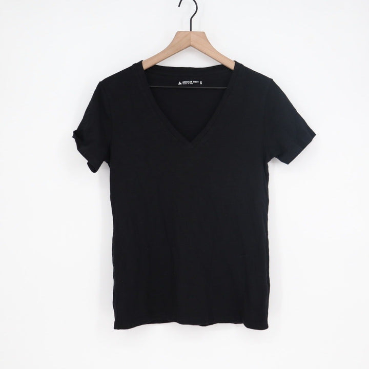 American Giant Classic V Neck T Shirt Black Made USA Size Small S Cotton Basic