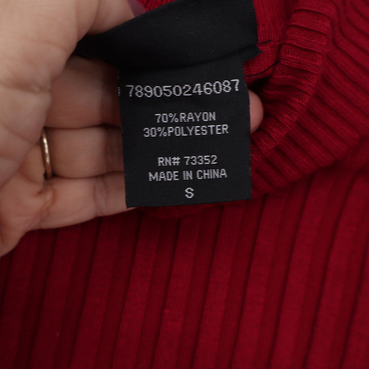 It's Our Time Red Ribbed Turtleneck Sweater Button Shoulder Detail Small 10696