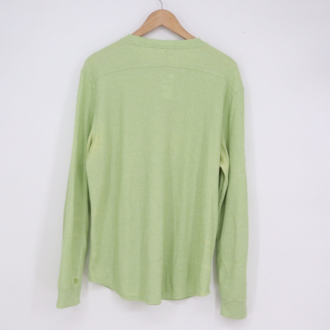 All In Motion Mens L Lime Green Waffle Knit Long Sleeve Henley Shirt