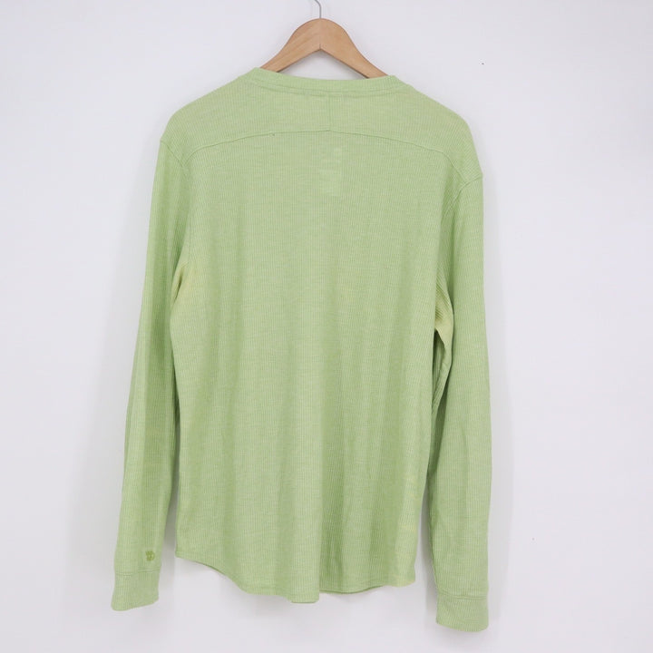 All In Motion Mens L Lime Green Waffle Knit Long Sleeve Henley Shirt