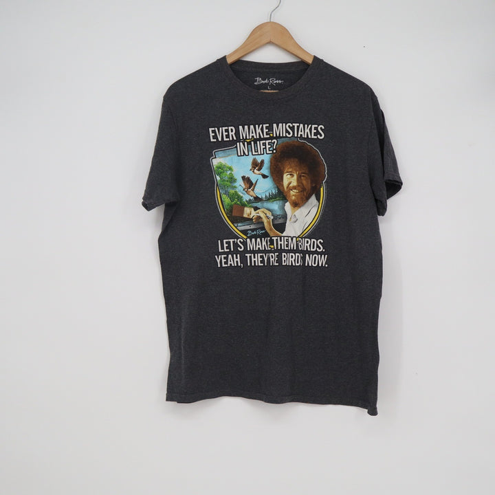 Bob Ross Mens Large Charcoal Gray Happy Little Accidents Graphic T-Shirt