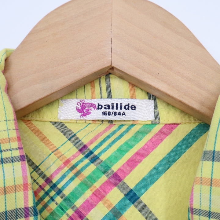 Bailide Yellow Plaid Short Sleeve Button Down Shirt Cotton Size 160/84A Small