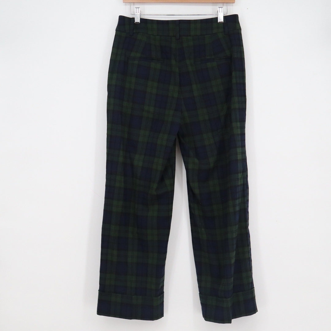 LOFT Womens Black Watch Plaid Cuffed Straight Leg Pants Green Navy Size 8