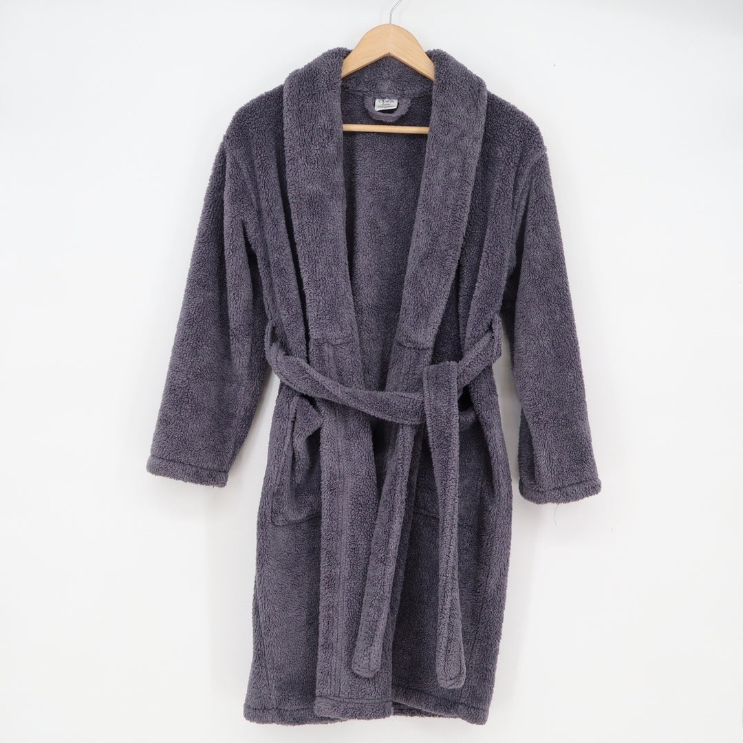 Chakir Linen Bathrobe Mens Large Plush Fleece Charcoal Grey Shawl Collar