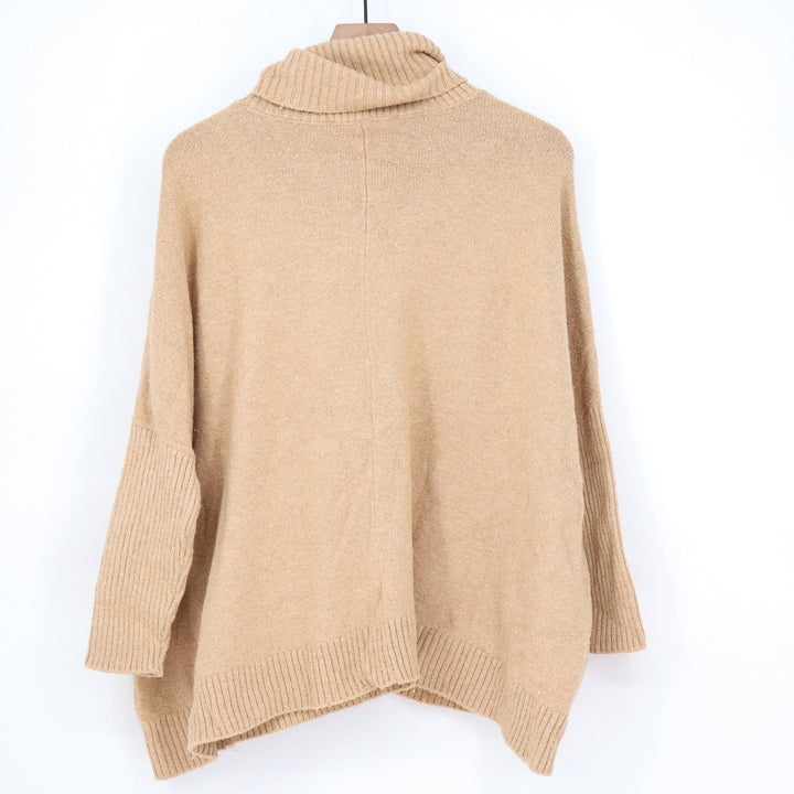 LOFT Womens Camel Tan Oversized Turtleneck Poncho Sweater with Pockets Size M