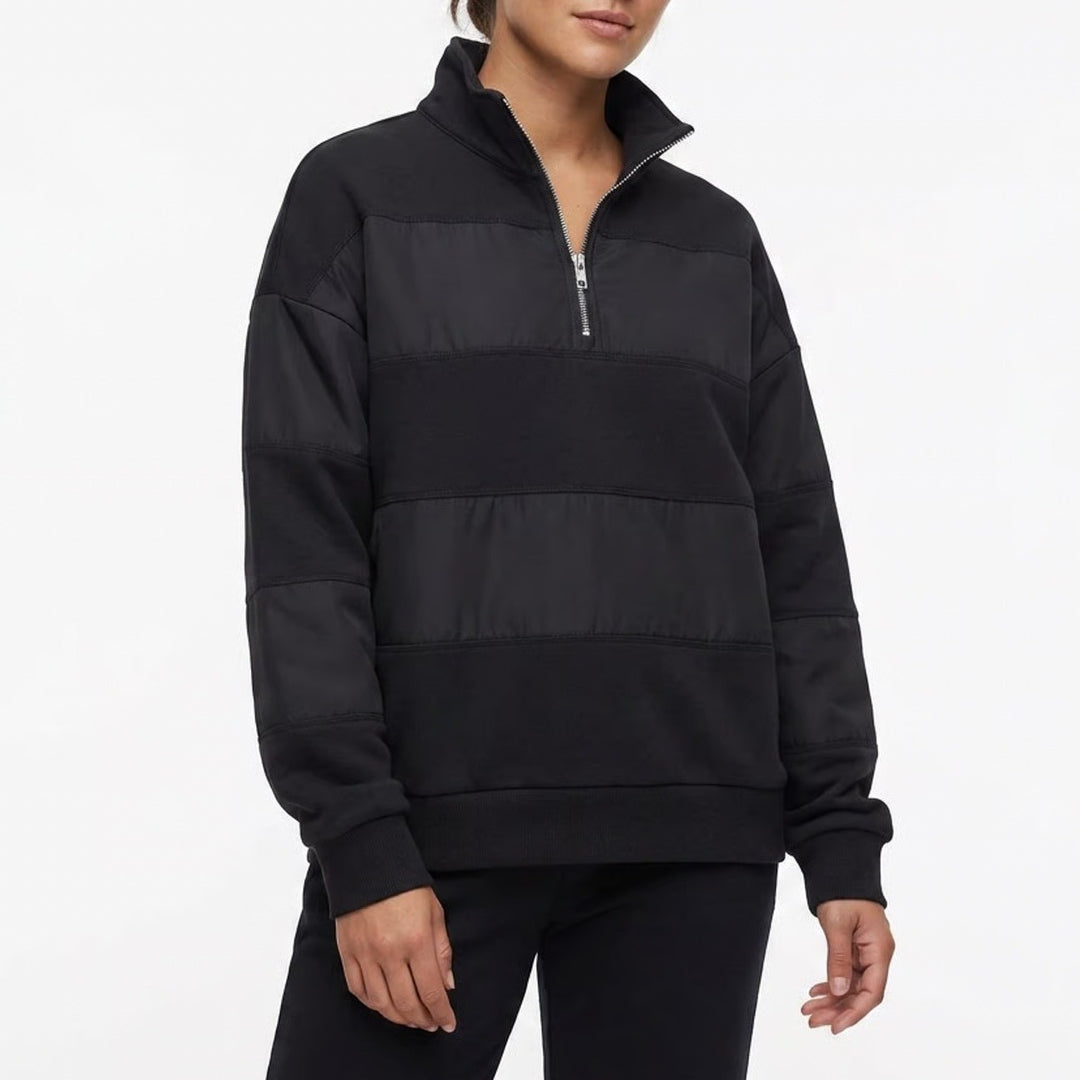 Standard Cloth Mens Black Striped Mixed Media Quarter Zip Pullover Sweatshirt M