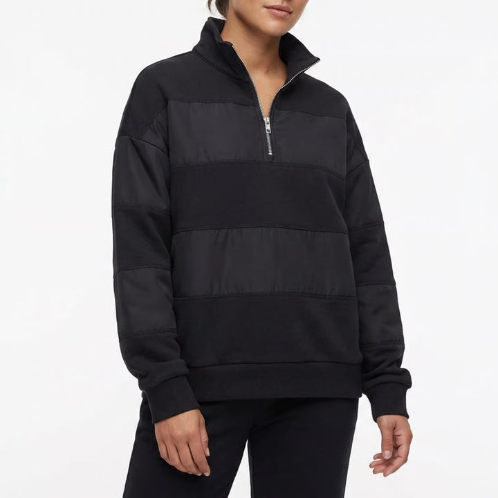 Standard Cloth Mens Black Striped Mixed Media Quarter Zip Pullover Sweatshirt M