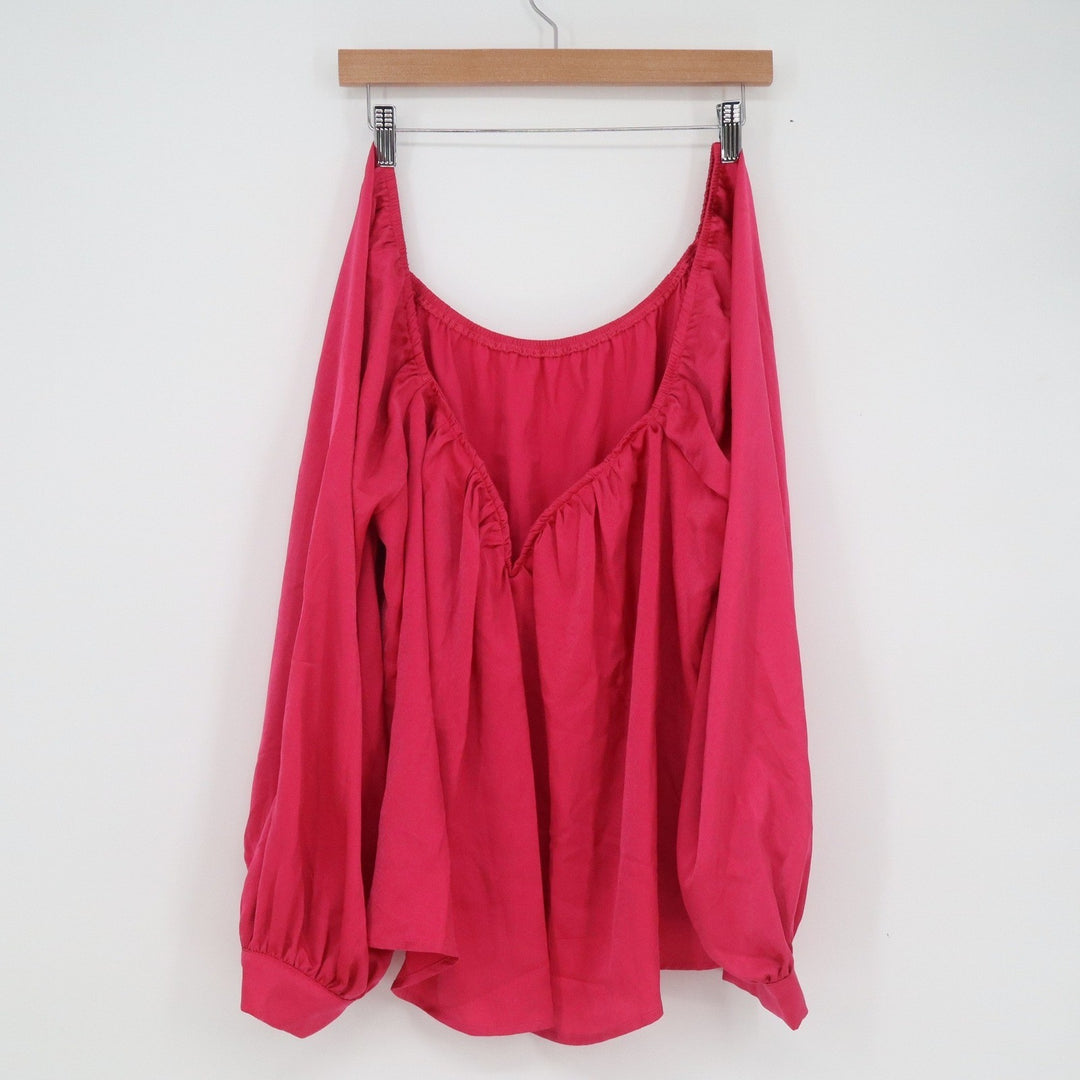 Shein Curve Hot Pink Off The Shoulder Long Bishop Sleeve Blouse 1XL