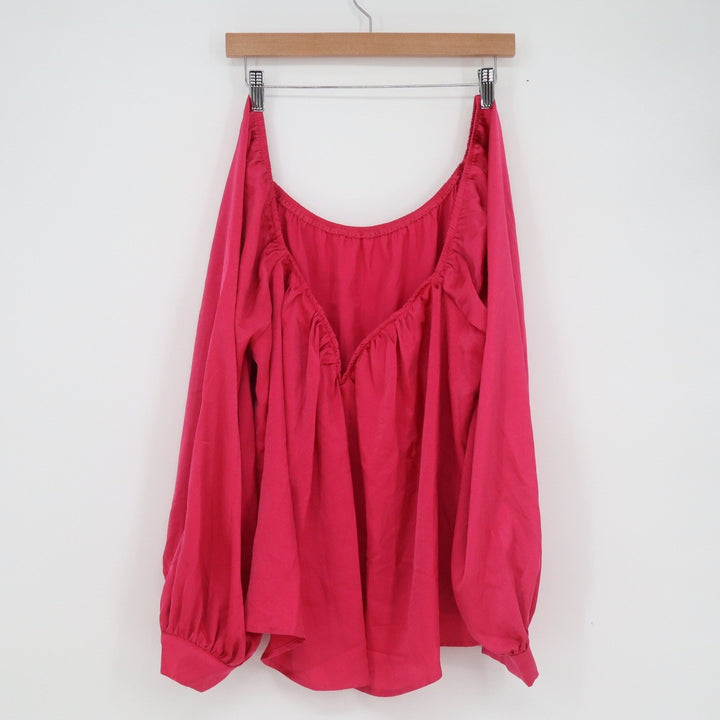 Shein Curve Hot Pink Off The Shoulder Long Bishop Sleeve Blouse 1XL